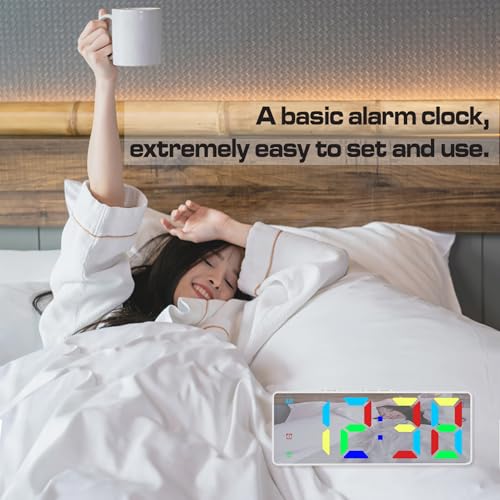 Image of Digital Alarm Clock, Mirror Surface LED Electronic Clocks Large Display, Adjustable Brightness, Dual Power Supply, Snooze Model for Bedroom, Desk, Office (White Case + Dynamic Digit)