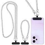 Alrhso Metal Crossbody Phone Chain 2 Pack 47In & 11.8In Silver Universal Cell Phone Lanyard Neck Wrist Chain with 4pcs Tether Tab for Most Phones