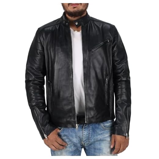 Jaqueta masculina de couro de cordeiro legítimo Laverapelle (preta, jaqueta de motoqueiro) - 1501008, 01a- Black - With Polyster Lining, Small