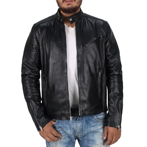 Laverapelle Men's Genuine Lambskin Leather Jacket (Black, Biker Jacket) - 1501008