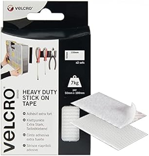 VELCRO Brand Heavy Duty White Stick Strips 50mmx100mm,Hook Loop Tape Self Adhesive Strips, Industrial Extra Strong Double Sided Sticky Pads Heavy Duty Perfect for Home,Office & Garage, 1 Pack(2 sets)