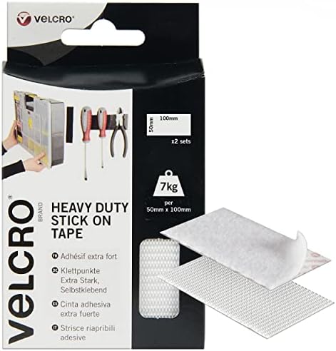 VELCRO marka | wytrzymałe paski klejące | przemysłowe bardzo mocne, dwustronne taśmy samoprzylepne na rzepy | kolor biały | 50 mm x 100 mm | dwupak