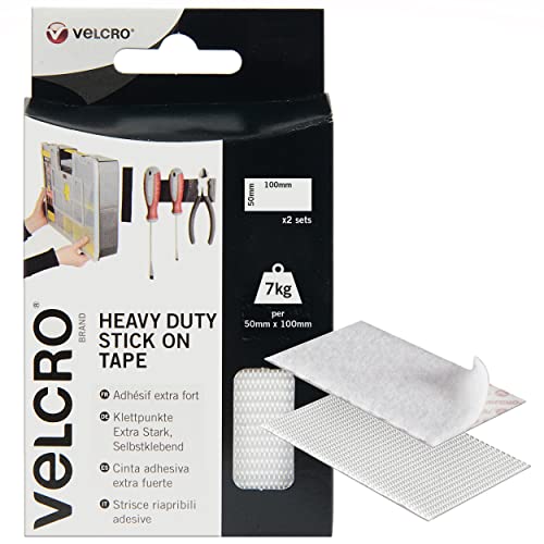 VELCRO Brand Cinta adhesiva extra fuerte 50mm x 100mm x 2 Blanco