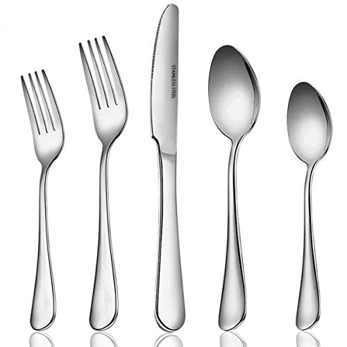 Silverware Flatware Set with Dinner Knives, Forks and Spoons of Dessert & Dinner, Anti-rust Stainless Steel Cutlery Set Modern Kitchen Tableware Dinnerware by Umite Chef (48 PCS Flatware Set)