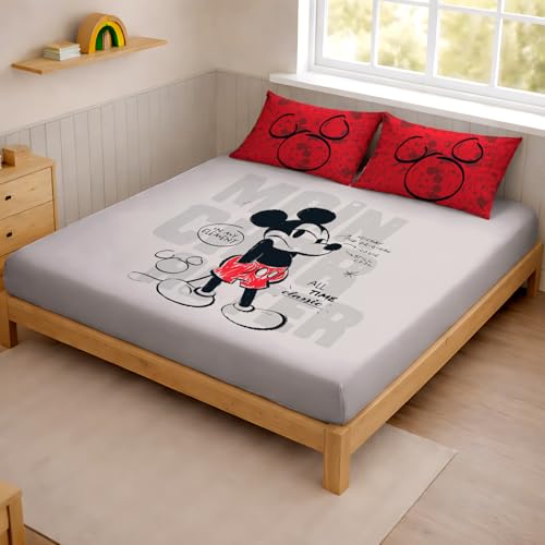 Image of Sassoon Disney Mickey Mouse Classic Digital Printed 100% Cotton Bedsheet with 2 Pillow Covers in 300TC