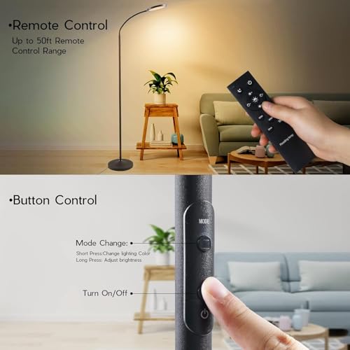 Tenmiro Dimmable Floor Lamp,Super Bright Modern LED Lamps Custom Color Temperature Standing Lamp with Remote Push Button Control,Adjustable Gooseneck Reading Floor Lamp for Living Room Bedroom Office - image 3