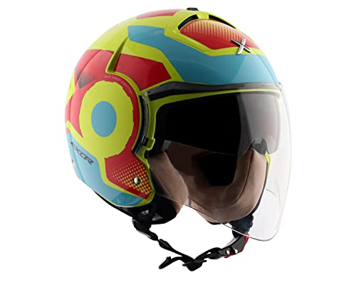 Image of Axor Striker Ultron ISI ECE DOT Certified Lightweight Open Face Dual Visor Helmet for Men and Women with Outer Clear Visor and Inner Smoke Sun Visor Neon Yellow Red(XL)