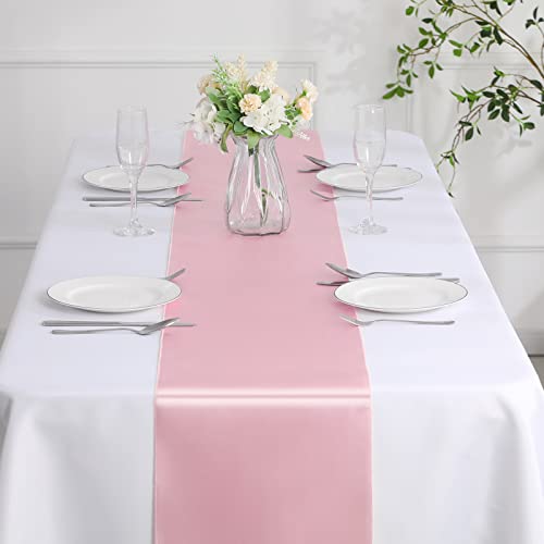 Manyshofu 12Pcs Satin Blush Pink Table Runner - 12 x 72 Inch Long Size, Party Table Runner Decor Bright & Smooth Wedding Decorations Table Runners for Banquet Chef Birthday Buffet Dinner Graduations by Manyshofu - Image 4