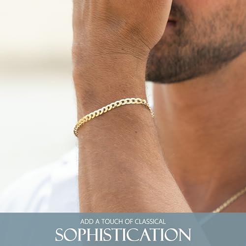 KISPER 18K Gold Over 925 Sterling Silver Italian 5mm Solid Diamond-Cut Cuban Link Curb Chain Bracelet for Men & Women - Made in Italy, 7" — photo 2