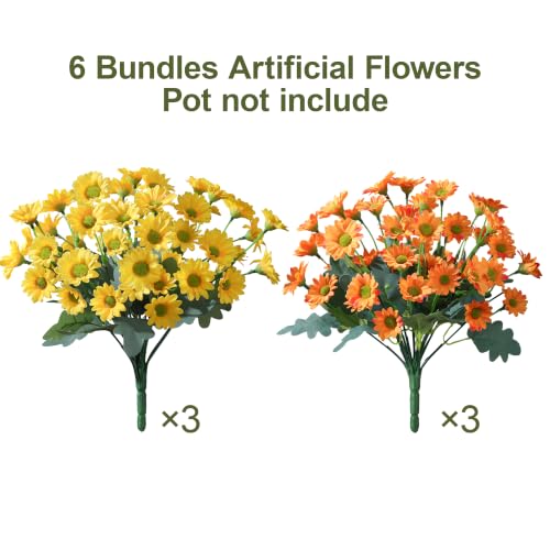 Image of HyeFlora Artificial Mums for Outdoors Fall Decor, 6 Bundles Fake Flowers UV Resistant Realistic Faux Flowers Bouquet Silk Flowers for Outside Planter Porch Patio Garden Yard Balcony Home, Mix