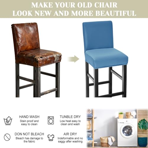 Image of Bar Stool Covers Counter Chair Slipcovers Set of 2,Blue | Stretch Barstool Seat Covers,Washable Removable Pub Tall Stool Slipcover,Bar Chair Cover for Kitchen Dining Room Cafe