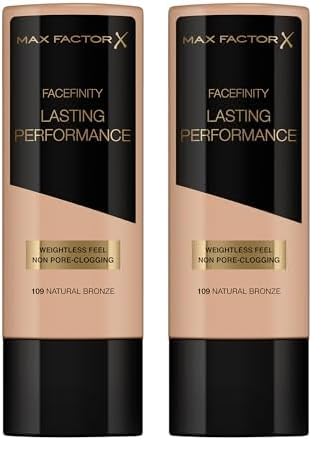 Max Factor, Lasting Performance Base De Maquillaje Líquida, Tono 109 Natural Bronze, 35 ml (Paquete de 2)