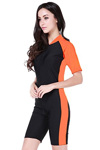 Cokar Short Sleeve Swimwear Swimsuit for Women one Piece with Bra Orange Black-Women Asian L = US M