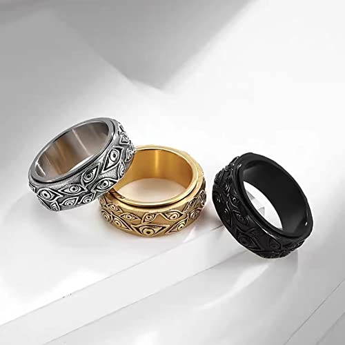 Ronglry Goth Evil Eye Ring Stainless Steel Eye Of God Ring Vintage All Seeing Eye Ring For Men Women Cool Spinner Fidget Eye Rings For Anxiety Engraved Demon Eye Black Band Ring Gothic Gift Silver10 #TOP5
