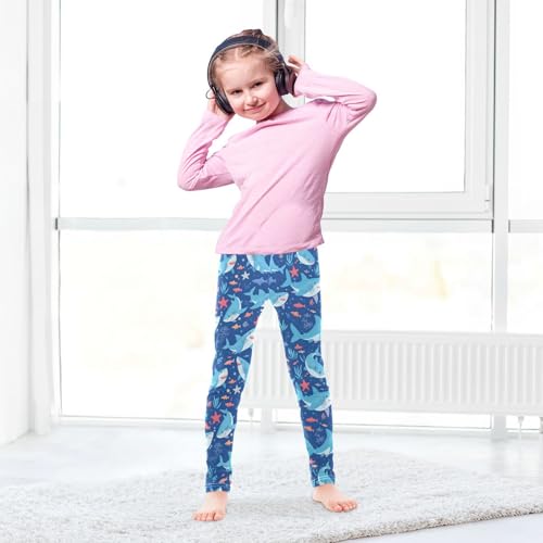 Cartoon Sharks Starfish Girls' Leggings Toddler Doodles Cute Kids Yoga Pants Dance Active Tights 4T4