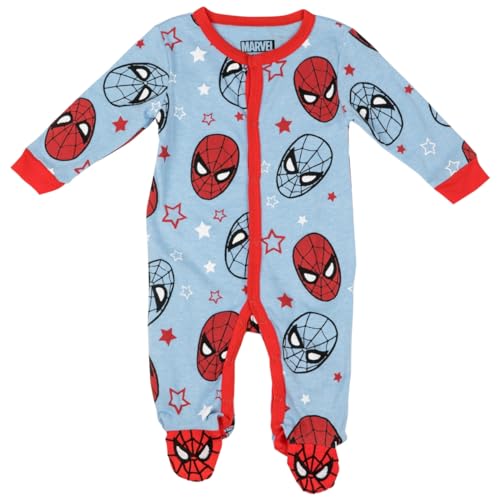 Image of Spider-Man Mask All Over Print Sleep and Play Footed Pajamas (as1, age, 0_month, 3_months) Blue