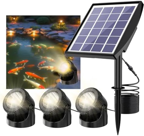 Solar Pond Lights LED Underwater, Smart Auto ON/Off Submersible F...