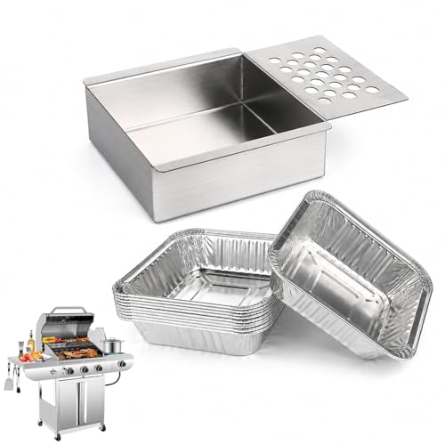 Image of SafBbcue G31PRO Grease Catch Pan Compatible with Electactic 3-Burner Propane Gas Grill with Side Burner, Grease Tray Replacement Grease Pan with 10-Pack Aluminum Drip Pans Liner