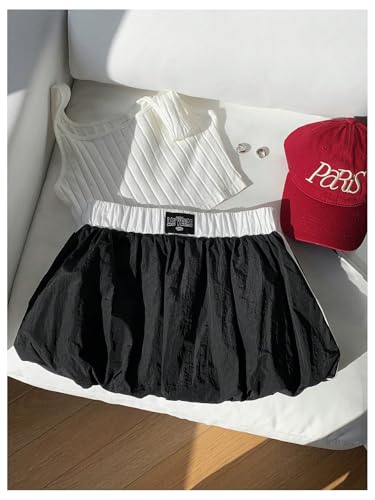 Verdusa Women's Y2K Striped Bubble Skirt Color Block Elastic Waist A Line Ruffle Mini Skirts4