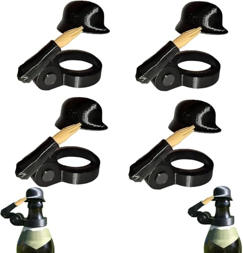 Soldat Salut Bierflaschen Helm Soldatengruß Bierflaschenhelm Soldaten Salut Bier Flaschen Verschluss Salute Flaschenverschlüsse für Bierflaschen Soldatengruss Bierhelm (Black-4PCS)