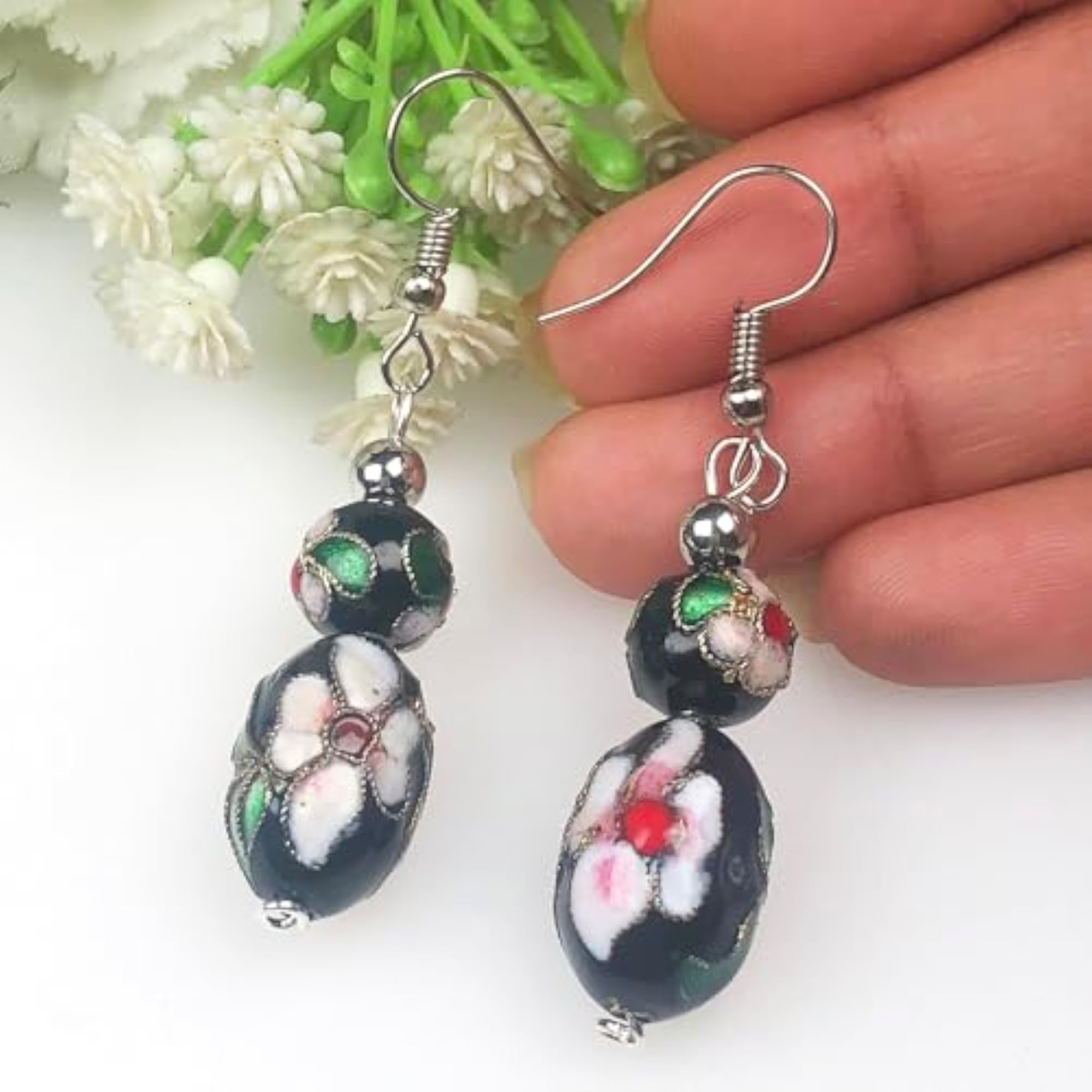 Women's Handmade Tensha Beads Teardrop Dangle Earrings, Stylish Gift
