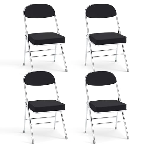 Real Relax Folding Chairs with Padded Thick Seat, Durable Corduroy Fabric, Portable Stackable Commercial Folding Office Chair with Steel Frame for Events Office Wedding Party,350LB,4 Pack,Bl