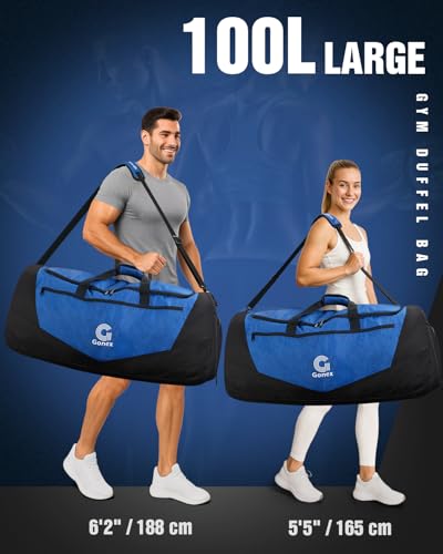 Image of Gonex Gym Duffel Bag 31 inch with Shoe Compartment Wet Pocket, Large Capacity Sports Duffle Bag for Men Women, Workout & Travel Bag with Multiple Pockets, Black /Blue, Large (100L)
