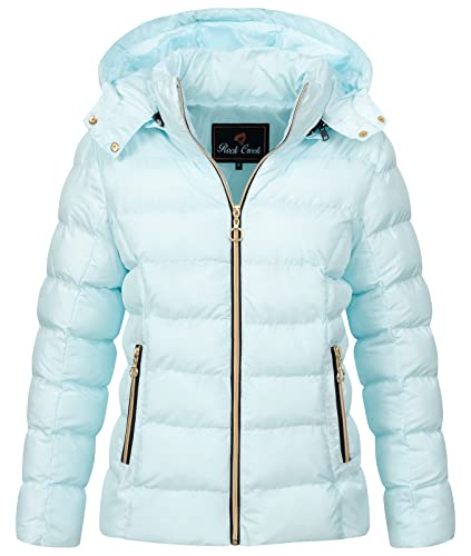 Rock Creek Damen Steppjacke Übergangsjacke Leicht Damenjacke Frauen Jacken Stepp Jacken mit Kapuze Daunenjacke Thremojacke D-489 Babyblau L