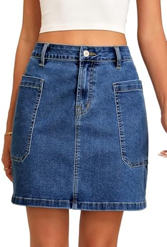 Sidefeel Women's Jean Skirt High Waisted Stretchy Casual Denim Ab...