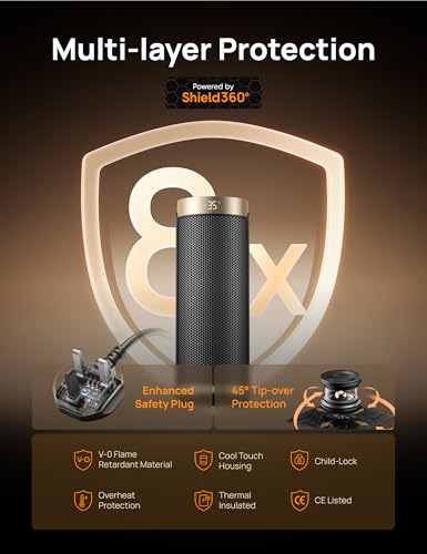 Dreo 16 Inch Electric Heater for Home, 34dB Silent Ceramic Heater, 70° Oscillation Space Heaters Energy Efficient, 3-Mode 3-Speed, Overheating & Tip-Over Protection, 12H Timer, Solaris Slim H3