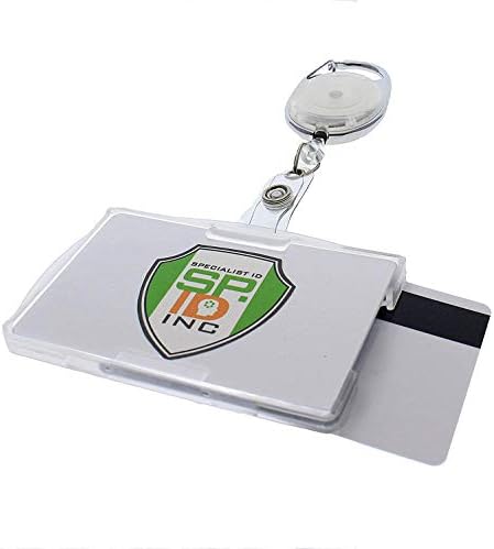 2 Pack - Premium Two Card ID Badge Holder - Works Vertical or Horizontal - with Retractable Carabiner Badge Reel by Specialist ID (Clear/Frosted)