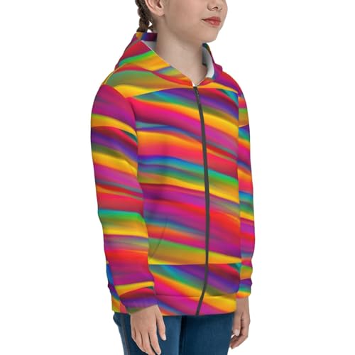 Lines Multicolored Rainbow Kids Pullover Hoodies Boys Zip Up Sweatshirts Girls Athletic Clothes with Pocket4