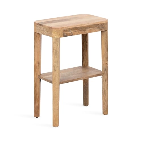 Kate and Laurel Talcott Modern Narrow Rectangle Wood Side Table 16 x 10 x 25 Natural Wood Transitional Decorative Slim Two-Tier End Table for Use as a Bedroom Nightstand or Living Room Accent