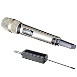 Micrófono Micrófono inalámbrico de Karaoke dinámico UHF Home Studio Grabación for computadora Audio Profesional DJ Conferencia de Altavoz Micrófono de Mano con Receptor Karaoke (Color : Gold)