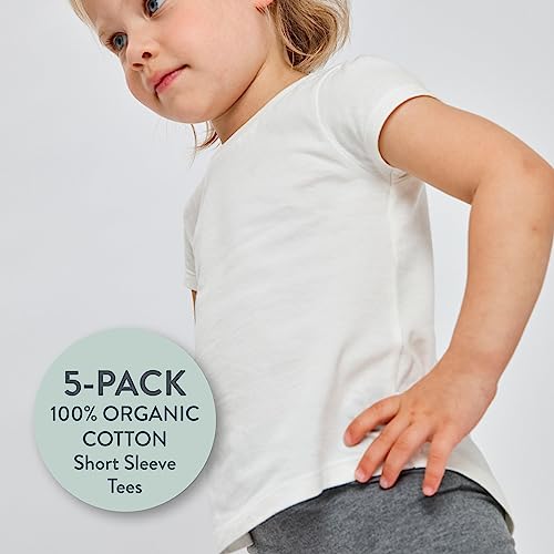 Image of HonestBaby Baby-Girls 5-Pack Puff Sleeve T-Shirts 100% Organic Cotton Baby, Toddler, Little Kid, Girl