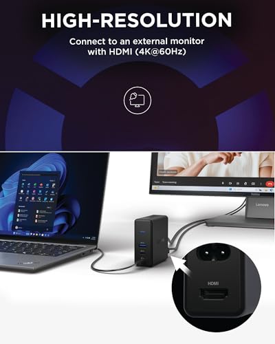 Image of Lenovo GaN Charging Dock, Multiport Docking Station w / 60W PD, HDMI, USB-C, USB-A, Micro SD, Power Adapter & Dock in One, Compact Design, Sustainable Materials, Home Office Gaming Dock Stand Console