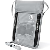 Passport Holder Neck Pouch with RFID Blocking Travel Neck Wallet (Silver)
