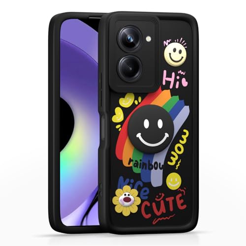 Image of Pikkme Back Cover for Realme 10 Pro 5G | Soft Silicone| Cute Rainbow Smile & 3D Cartoon Flower Design | Shockproof Raised Camera Protection Bumper Case (Black)
