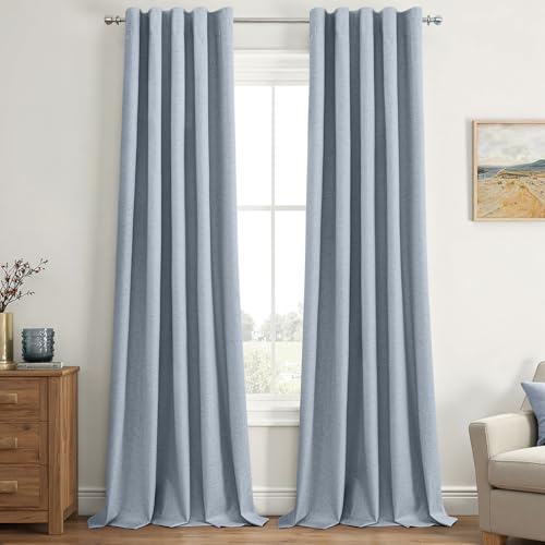 EMEMA Chambray Blue Linen Blackout Curtains, 84