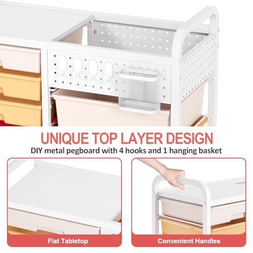 14-Schubladen-Rollwagen-Badrollwagen-Schubladenwagen mit Lochplatte, Aufbewahrungswagen mit Rädern und Griffen für Werkstatt Büro Küche,Multicolor