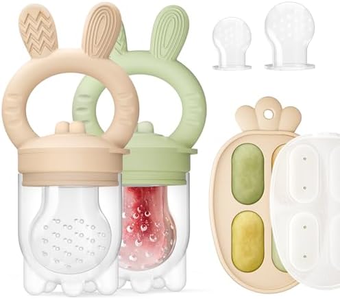 ChooKaChoo 2 Pack Baby Fruit Feeder & Freezer Nibble Tray Combo, Push Pop Baby Food Feeder to Safely Introduce New Foods, Fresh & Frozen Food Silicone Feeder, 100% Food Grade, BPA Free