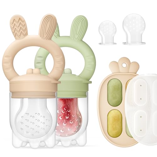 Image of ChooKaChoo 2 Pack Baby Fruit Feeder & Freezer Nibble Tray Combo, Push Pop Baby Food Feeder to Safely Introduce New Foods, Fresh & Frozen Food Silicone Feeder, 100% Food Grade, BPA Free