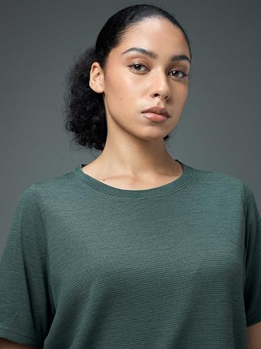 Image of TECHNOSPORT Women Relaxed Fit Cubic Melange Round Neck T-Shirt | Quick Dry Polyester Casual Tee with UPF 50+ UV Protection, Anti-Microbial & Double Cool Technology