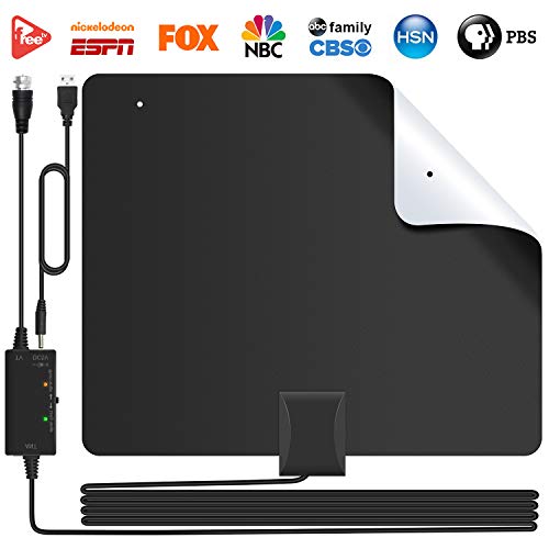 [2019 Version] Lesoom 85+ Miles HD TV Antenna V0 Fireproof PC Material Indoor Digital HDTV Antennas with Smart Amplifier,Support 1080P 4K VHF UHF for Local Channels Broadcast Fire TV Stick All Old TV