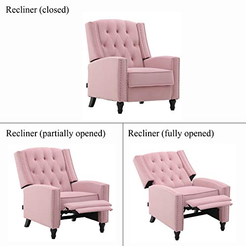 Artechworks Tufted Velvet Pushback Manual Recliner Chair For Living Room - Single Sofa Home Theater Seating- Comfortable Bedroom & Living Room Chair Reclining Sofa, Pink #TOP4