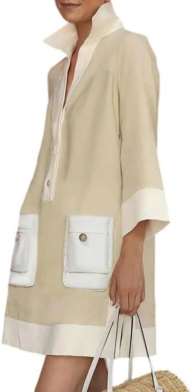 UOOZEE Summer Dresses for Women Casual Shirt Dress 3/4 Quarter Long Sleeve Printed Work Dress