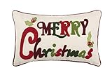 Safavieh Home Jingles Green and Red and Beige Merry Christmas 12 x 20-inch Decorative Pillow