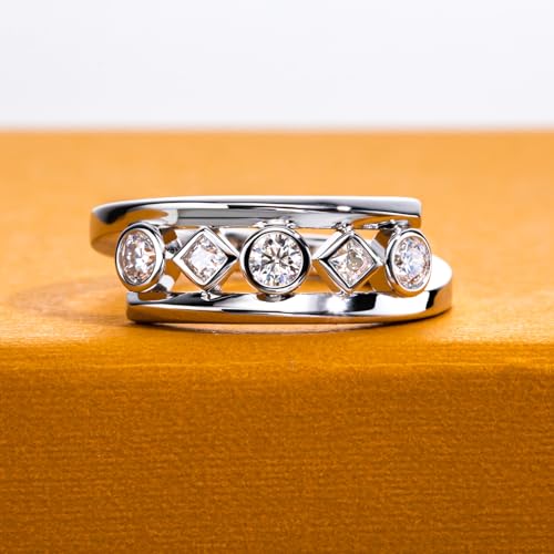 Moissanite Wedding Bands Engagement Rings D Color VVS1 Clarity 925 Sterling Silver 5 Stones Eternity Anniversary Band Moissanite Statement Wedding Ring for Women Men with Certificate2