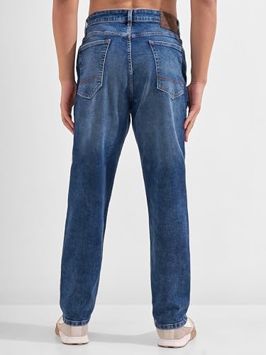 Image of Highlander Men Men's Premium Loose Straight Fit Mid-Rise Cotton Lycra Jeans - Button Closure, Machine Washable, Comfortable All-Day Wear for Casual & Semi-Formal Occasions
