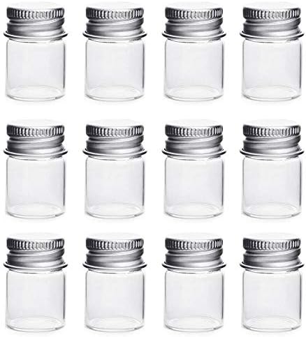 12Pcs 5ml Mini Clear Glass Bottles with Aluminum Screw Top Empty Sample Jars Sample Vials Small Containers for Message Wedding Favors Decorations